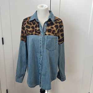 12 Tribe NWT Leopard denim button down